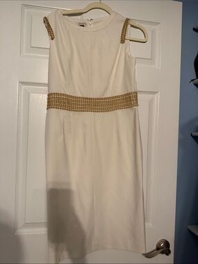 Women's Ivory Sheath Dress with Gold Trim